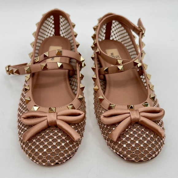 VALENTINO GARAVANI Rockstud Crystal Net Ankle-Strap Ballerina Flats new 39.5 - Picture 4 of 14